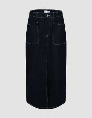 Falda Urban Revivo Midi Directo Denim Mujer Azules | ITI3421BE