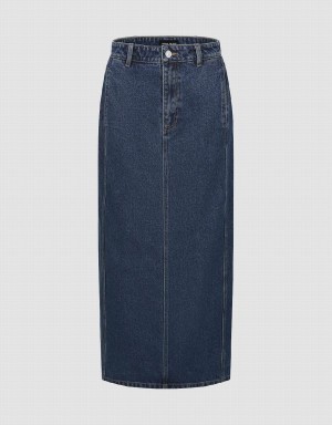 Falda Urban Revivo Midi Directo Denim Mujer Azules | PXB3653QK