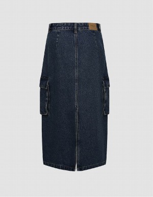Falda Urban Revivo Midi Directo Denim Mujer Azules | UBD9227RI