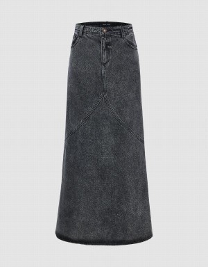 Falda Urban Revivo Midi Fishtail Denim Mujer Negros | CBA1927KR