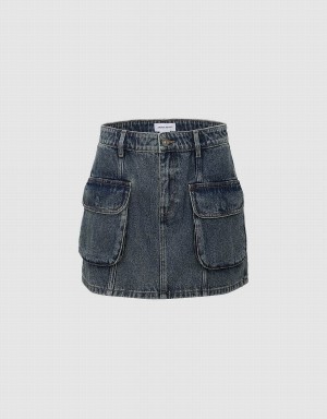 Falda Urban Revivo Mini A-Line Denim Mujer Azules | TVV3476SG