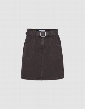Falda Urban Revivo Mini A-Line Denim With Belt Mujer Marrom | JCU949RL