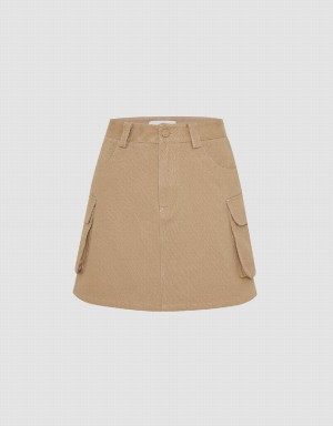 Falda Urban Revivo Mini A-Line Mujer Kaki | UAX68CI