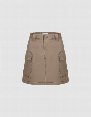 Falda Urban Revivo Mini A-Line Mujer Kaki | SOE3624AB