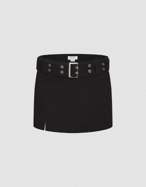 Falda Urban Revivo Mini A-Line With Belt Mujer Negros | VUO5719KB