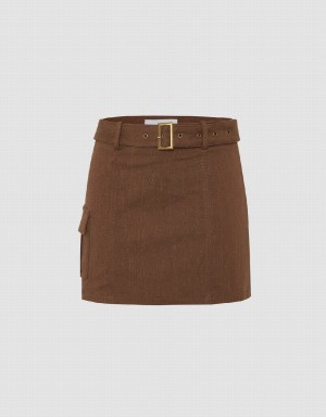 Falda Urban Revivo Mini Directo De Punto With Belt Mujer Marrom | JOW4575KX