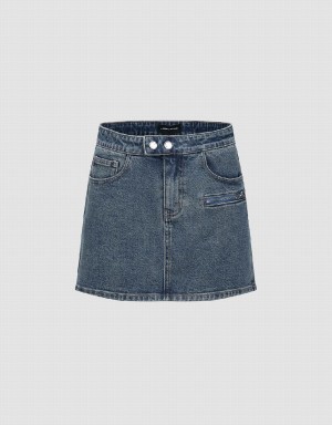 Falda Urban Revivo Mini Directo Denim Mujer Azules | XLK3958PE