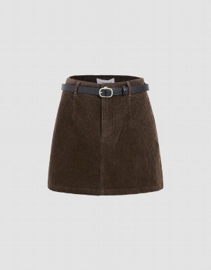 Falda Urban Revivo Mini Directo With Belt Mujer Marrom | FDA478LF