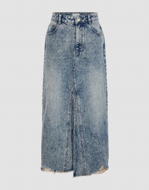 Falda Urban Revivo Raw Hem Split A-Line Denim Mujer Azules | KZY8069XC