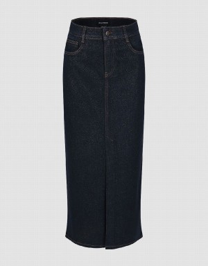 Falda Urban Revivo Split Hem Midi Denim Mujer Azules | JWE7585OM