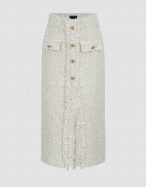Falda Urban Revivo Split Hem Tweed De Punto Directo Mujer Blancos | KQU7759HS