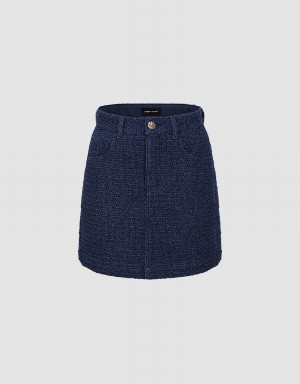 Falda Urban Revivo Tweed Mini A-Line Denim Mujer Azules | CDK997NY