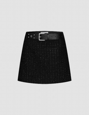 Falda Urban Revivo Tweed Mini A-Line Mujer Negros | IQB266JM