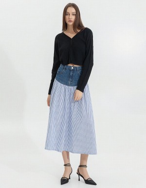 Falda Urban Revivo Two Toned A-Line Denim Mujer Azules | RZF7794NX