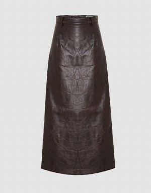 Falda Urban Revivo Vegan Cuero Maxi Directo Mujer Marrom Claro | IDQ8515LX