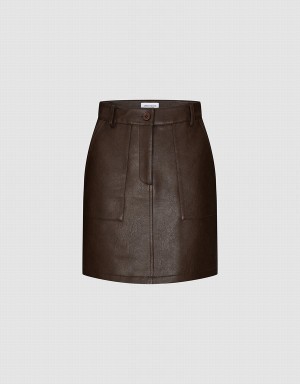 Falda Urban Revivo Vegan Cuero Mini A-Line Mujer Marrom | KQQ4260PH