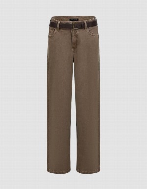 Jeans Urban Revivo Anchos-Leg With Belt Mujer Marrom | KRH2855EE