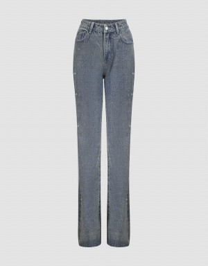 Jeans Urban Revivo Rhinestone Decor Flare Mujer Azules | ZAB5644UD