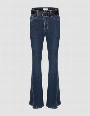 Jeans Urban Revivo Split Hem Flare With Belt Mujer Azules | IOR8240IF
