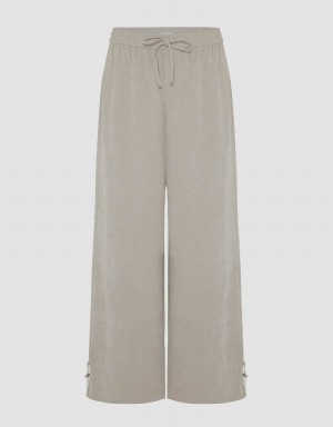Pantalon Urban Revivo Drawstring Cintura De Punto Anchos-Leg Mujer Kaki Grises | ALP3525XH