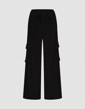 Pantalon Urban Revivo Drawstring Cintura De Punto Directo Mujer Negros | JGY8442FH