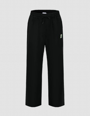 Pantalon Urban Revivo Drawstring Cintura De Punto Anchos-Leg Hombre Negros | IUT4196MR