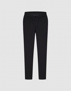 Pantalon Urban Revivo Drawstring Cintura De Punto Directo Hombre Negros | WOL891SI
