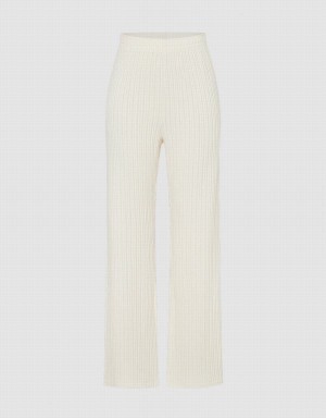 Pantalon Urban Revivo Elastic Cintura Anchos-Leg Mujer Blancos | LSH160PJ