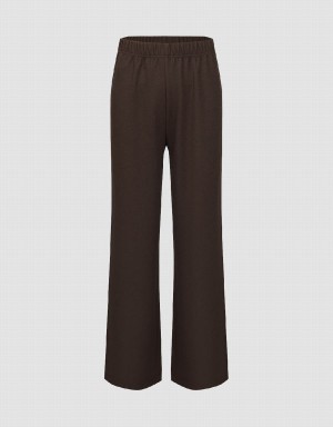Pantalon Urban Revivo Elastic Cintura De Punto Anchos-Leg Mujer Marrom | VMK3769PQ