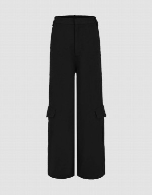 Pantalon Urban Revivo Flap Pocket Anchos Leg Mujer Negros | VUB8483NO