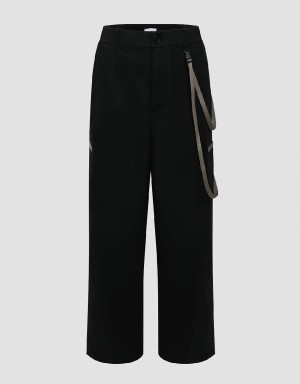 Pantalon Urban Revivo Loose Anchos-Leg Hombre Negros | MGT3645HF