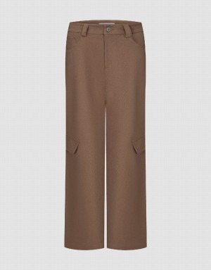Pantalon Urban Revivo Loose De Punto Anchos-Leg Mujer Kaki | QLY2623MX