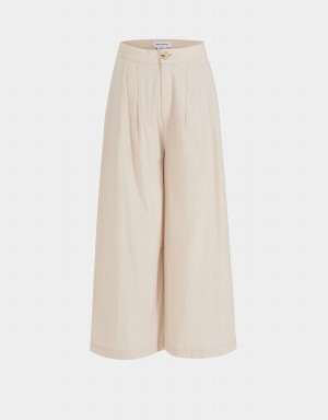 Pantalon Urban Revivo Plisado Anchos Leg Cropped Mujer Kaki | STX6157YB
