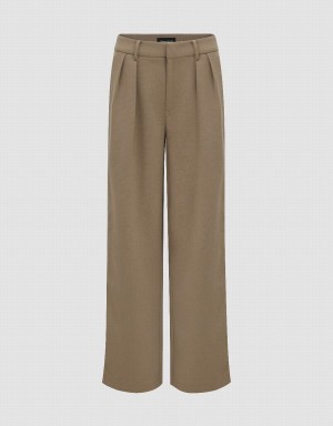 Pantalon Urban Revivo Tailored Anchos-Leg Mujer Kaki Claro | UBF8795ZW
