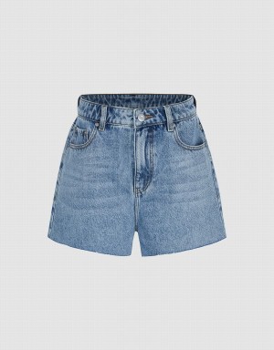 Short Urban Revivo Raw Hem Denim Mujer Azules | COY7729NQ