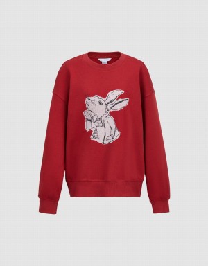 Sudaderas Urban Revivo Bunny Print Mujer Rojos | ZWV9896PQ