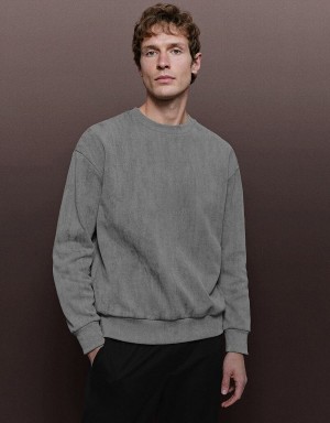 Sudaderas Urban Revivo Crew Neck Directo Hombre Grises | RFZ7982KC