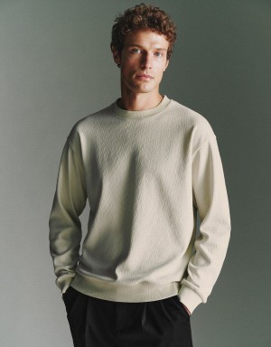 Sudaderas Urban Revivo Crew Neck Directo Hombre Kaki | ESR2422LI
