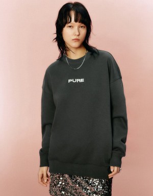 Sudaderas Urban Revivo Letter Printed Crew Neck Loose Mujer Verdes Oscuro | HFP3313UQ