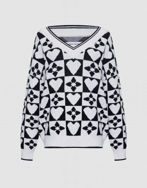 Suéteres Urban Revivo Heart & Checkered Pattern Mujer Grises | IHP6274RK