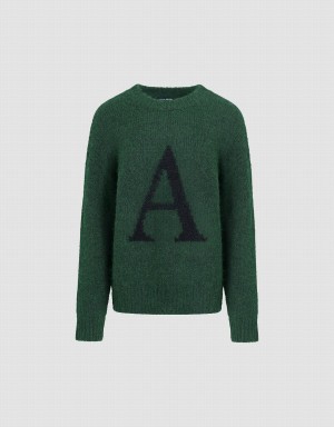 Suéteres Urban Revivo Letter Printed Crew Neck Mujer Verdes | YQU8843SN