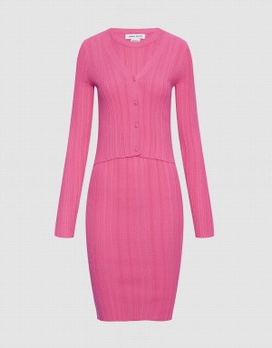 Vestido Urban Revivo Acanalado Knit Slinky Bodycon Mujer Rosas | UIV4158YH