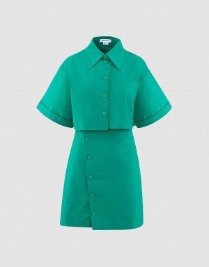 Vestido Urban Revivo Button Down A-Line Collar Mujer Verdes | JGZ4413GL