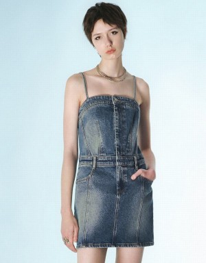 Vestido Urban Revivo Cami Denim Mujer Azules | UIK2510YN