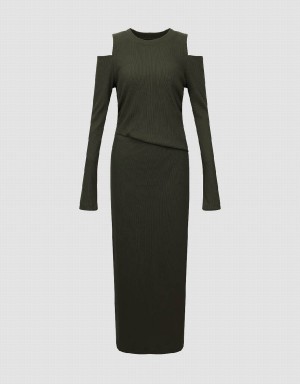Vestido Urban Revivo Cold Shoulder Ruched Directo Mujer Verdes | BBX2472ZL