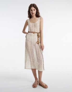 Vestido Urban Revivo Embroidered Knit Mujer Blancos | MZE918SK