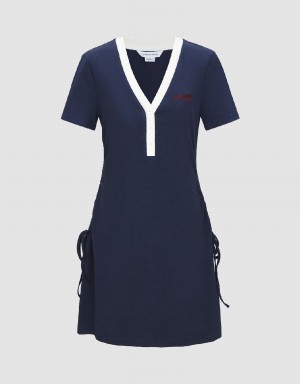 Vestido Urban Revivo Encaje Up Side A-Line Mujer Azules | EQB8521II