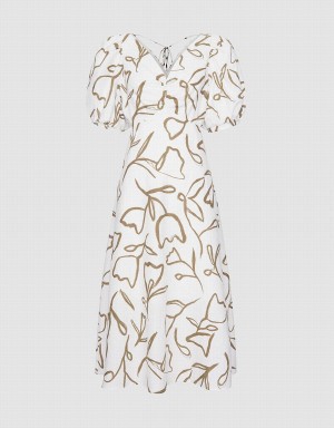 Vestido Urban Revivo Floral Print Puff Sleeve Mujer Marrom | ORH7313KC