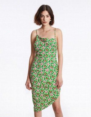Vestido Urban Revivo Floral Ruched Cami Mujer Verdes | EBA875UO
