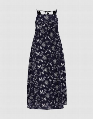 Vestido Urban Revivo Floral Sin Manga Midi Mujer Negros | QKU7785NU